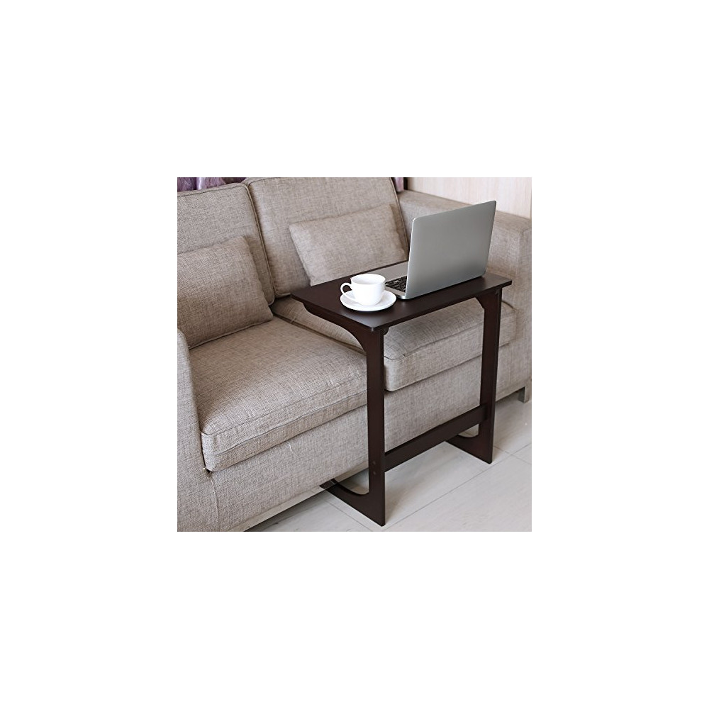 HOMFA Bamboo Snack Table Sofa Couch Coffee End Table Bed Side Table Laptop Desk Modern Furniture for Home Office, Dark Brown