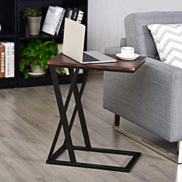 Tangkula Sofa Side Table, X-shaped Snack Table End Table, Coffee Tray Laptop Table Wood Look Finish & Metal Frame, Over bed T