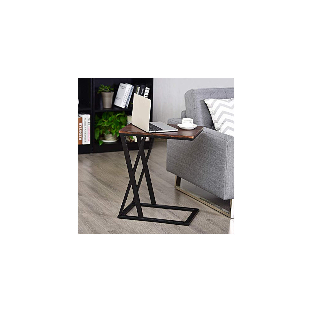Tangkula Sofa Side Table, X-shaped Snack Table End Table, Coffee Tray Laptop Table Wood Look Finish & Metal Frame, Over bed T