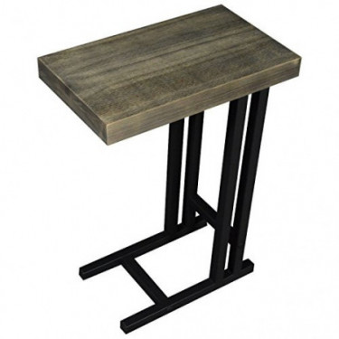 The Alex C Table/End Table/Laptop Stand, Solid Wood Top w/Black Welded Steel