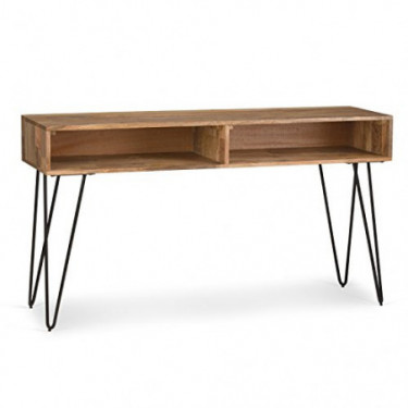 Simpli Home Hunter SOLID MANGO WOOD and Metal 55 inch Wide Mid Century Modern Console Sofa Table in Natural