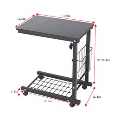 Furniture,Hstore Height Adjustable Sofa Side Table Wheel Mobile Computer Desk with Storage Basket Sofa End Table Side Table S