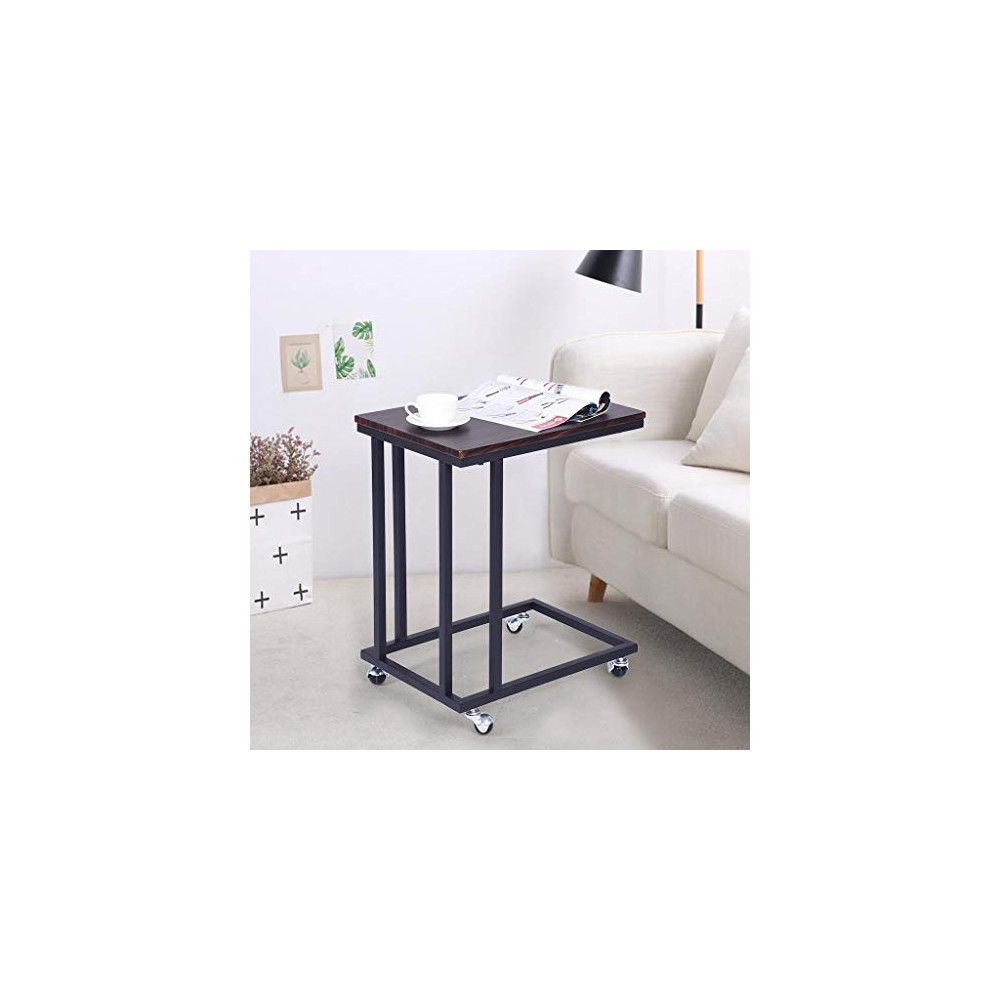 Industrial Side Table, Mobile Snack End Table for Coffee Laptop Tablet, Slides Next to Sofa Couch, Computer Desk Wood Look Ac