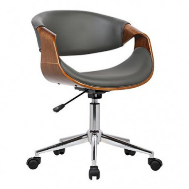 Armen Living Geneva Office Chair in Grey Faux Leather and Chrome Finish