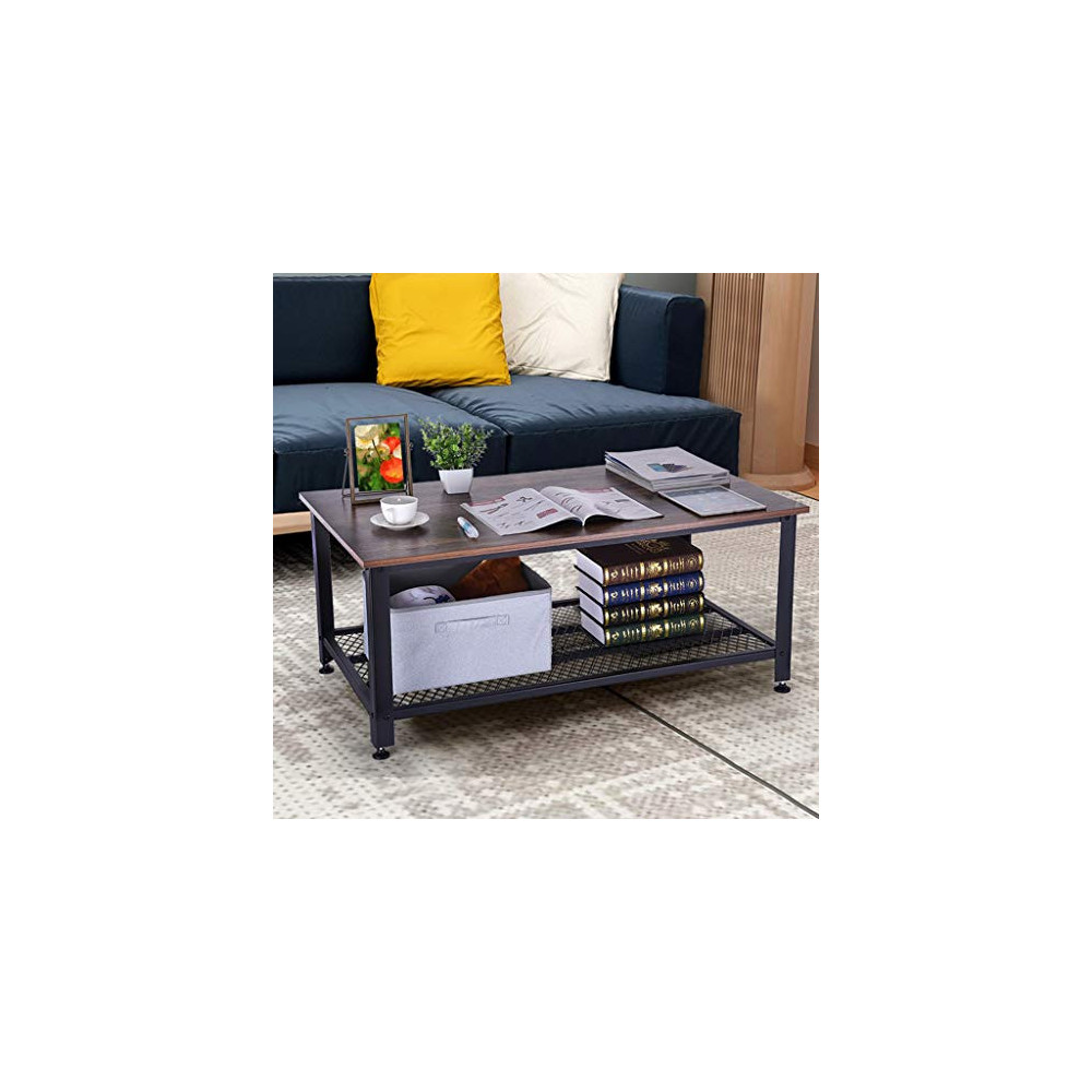 Ketteb Modern Home Coffee Table 2-Tier Cocktail Table with Storage Shelf for Living Room End Table/Side Table/Dining Table/So
