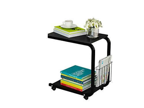 U-Shaped Side Table Portable Snack Cart Tray Computer Standing Desk with Wheels  Black 