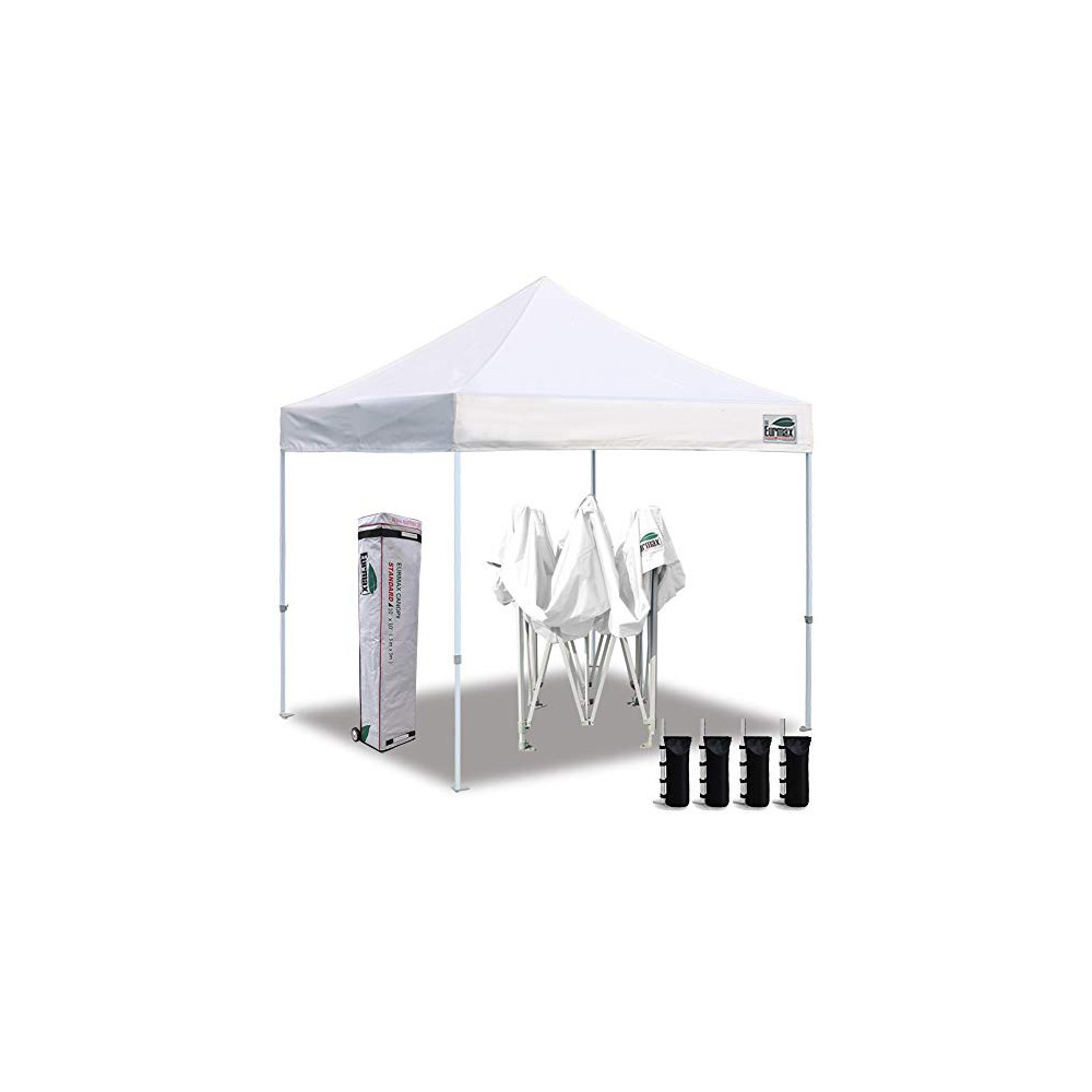 Eurmax 10x10 Ez Pop Up Canopy Tent Commercial Instant Canopies with Heavy Duty Roller Bag,Bonus 4 Canopy Sand Bags  White 