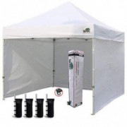 Eurmax 10x10 Ez Pop-up Canopy Tent with 4 Removable Side Walls and Roller Bag, Bonus 4 SandBags, White
