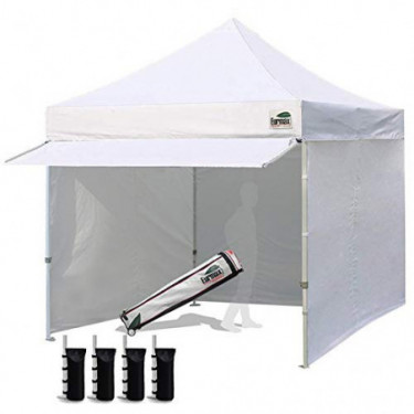 Eurmax 10 x 10 Pop up Canopy Commercial Tent Outdoor Party Canopies with 4 Removable Zippered Sidewalls and Roller Bag Bonus 
