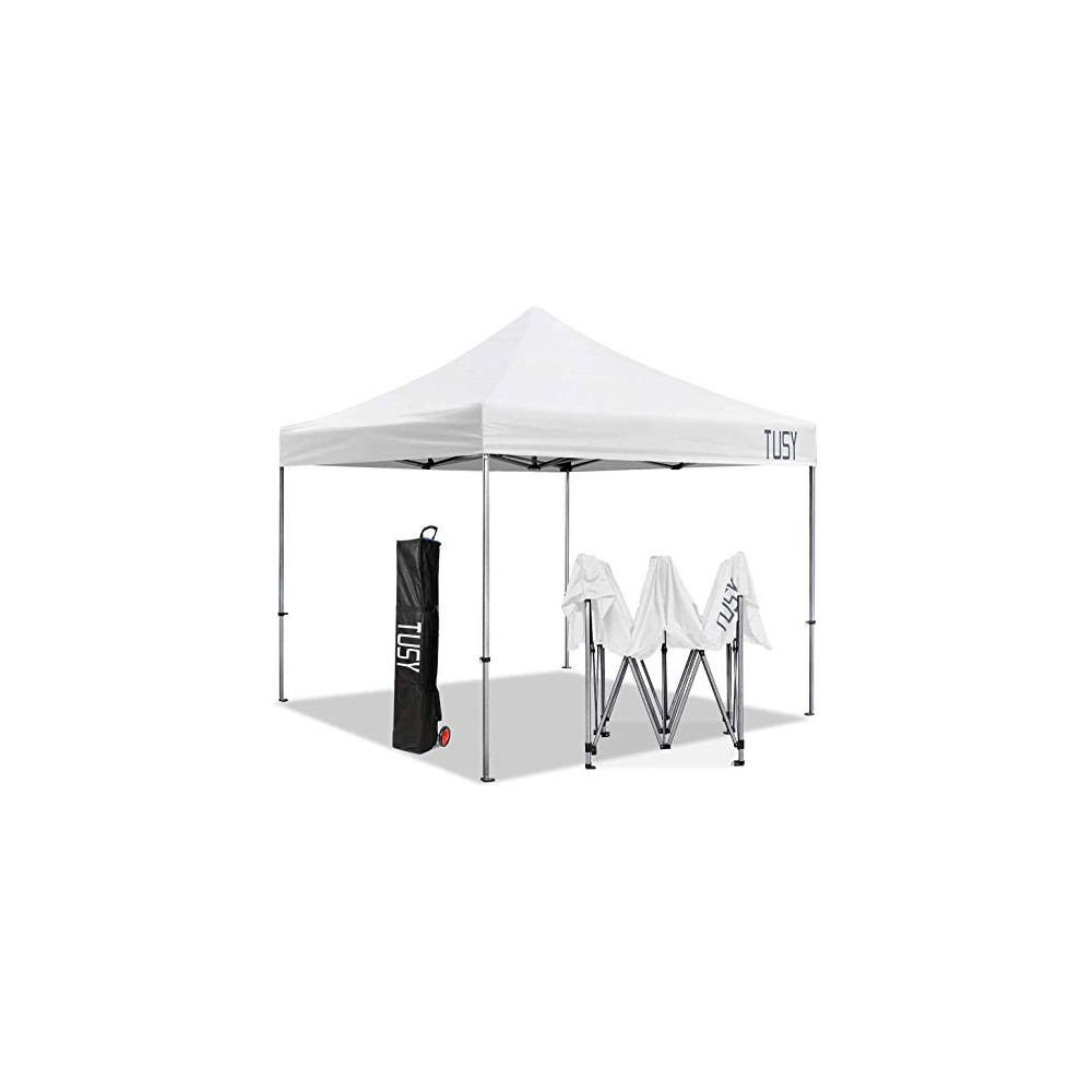TUSY 10 x 10 Pop up Canopy Tent, Commercial Instant Canopies, Instant Folding Canopy with Heavy Duty Roller Bag, White