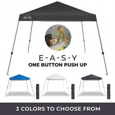 PORTA-POP One Button Easy Pop Up 10x10 ft Portable Folding Canopy Slant Leg Instant Shelter with Carry Bag, Dark Grey