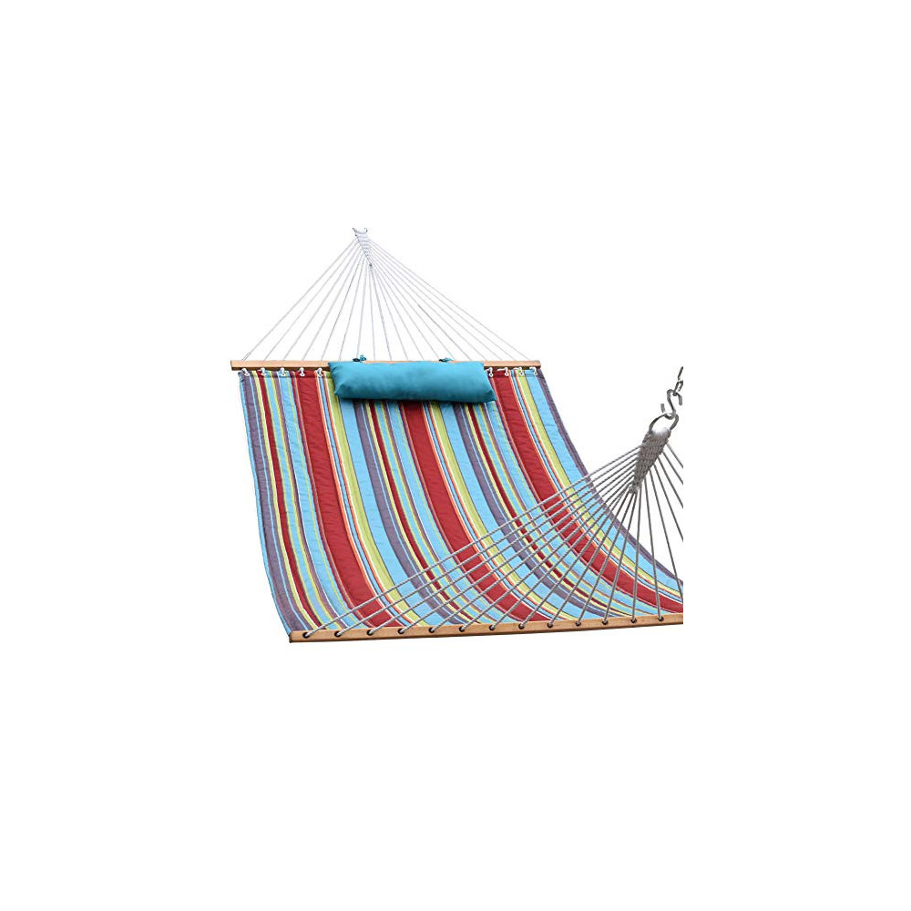 Lazy Daze Hammocks 55" Double Size Quilted Fabric Hammock with Hardwood Spreader Bar and Poly Head Pillow Stylish for Two Per