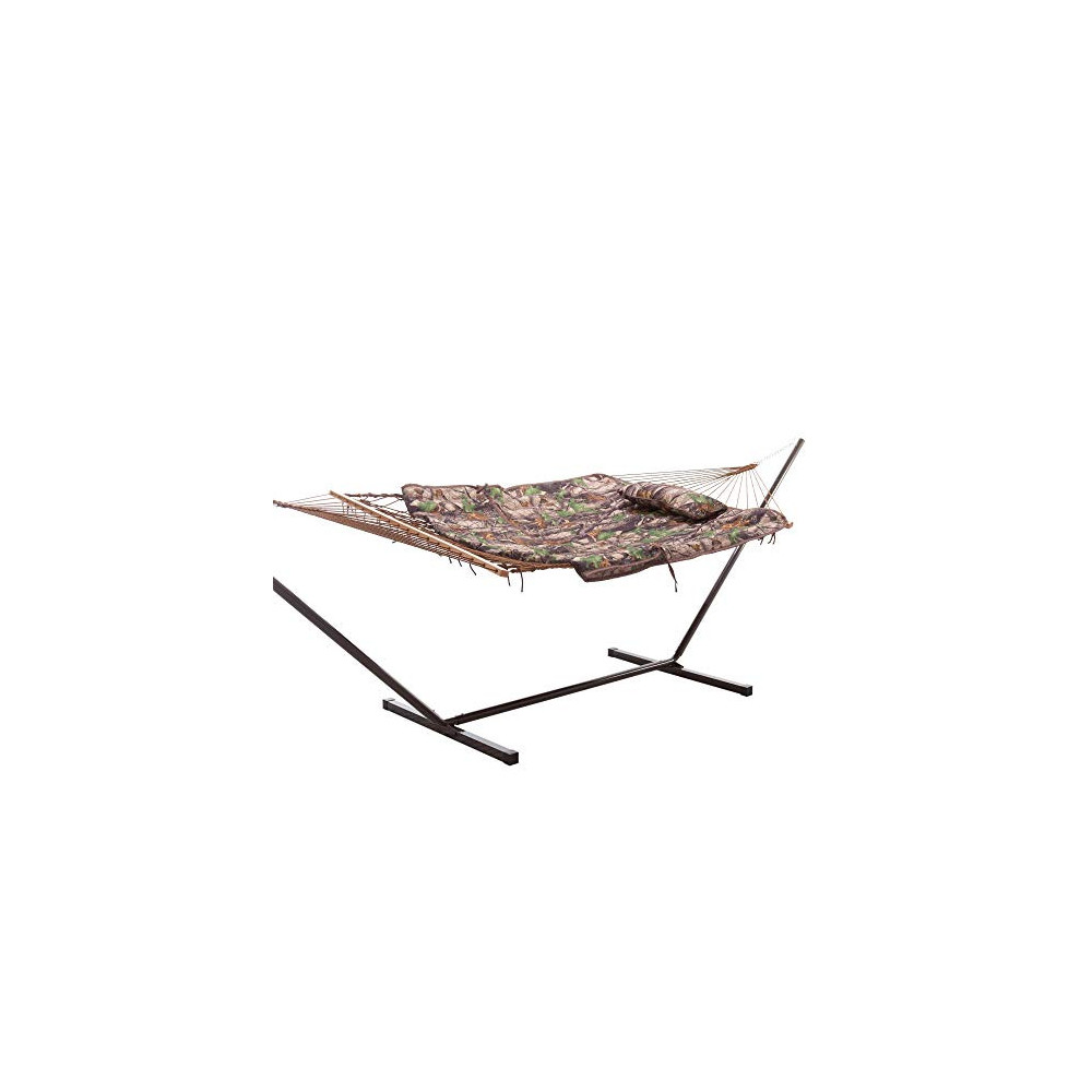 Castaway Hammocks Rope Hammock Combo with Camo Hammock Pad, 12 Foot Steel Portable Stand and Pillow, Brown