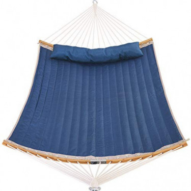 Patio Watcher 11 Feet Quilted Fabric Hammock with Curved-Bar Bamboo and Detachable Pillow, Double Hammock Perfect for Patio Y