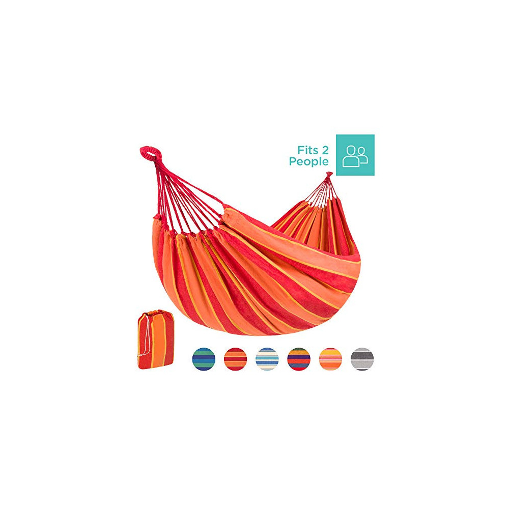 Best Choice Products 2-Person Brazilian-Style Cotton Double Hammock Bed w/Portable Carrying Bag - Orange