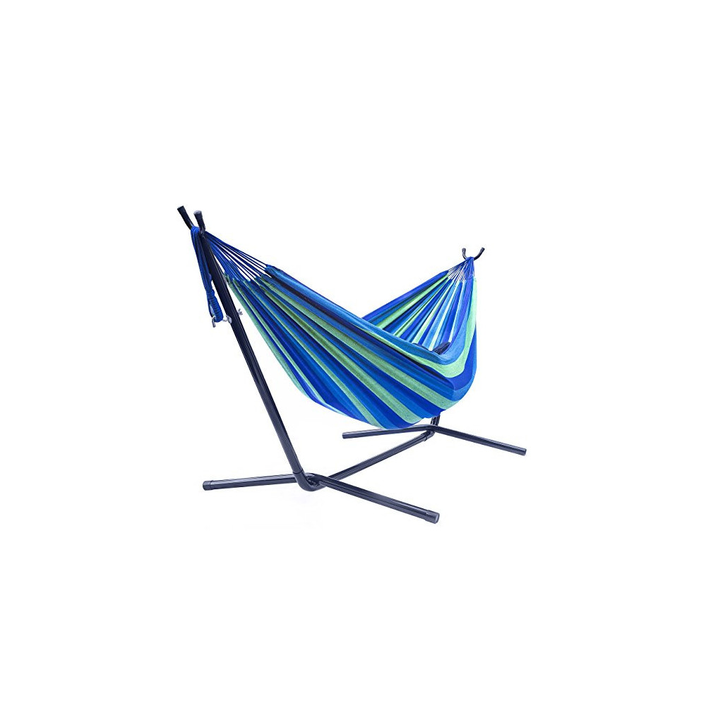 Sorbus Double Hammock with Steel Stand Two Person Adjustable Hammock Bed - Storage Carrying Case Included  Blue/Green 