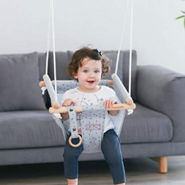 HAPPY PIE PLAY&ADVENTURE Secure Canvas Hanging Swing Seat Indoor Outdoor Hammock Toy for Toddler  Grey 