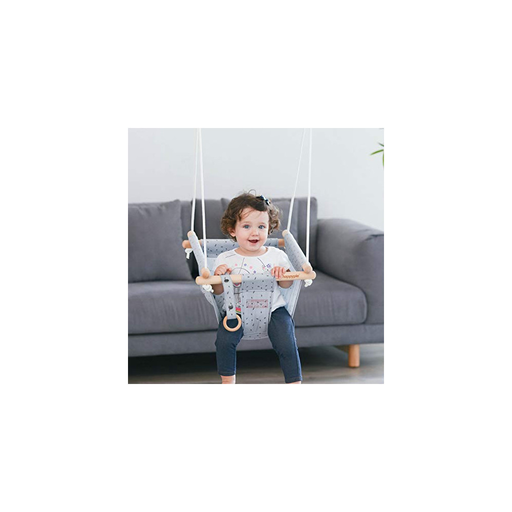 HAPPY PIE PLAY&ADVENTURE Secure Canvas Hanging Swing Seat Indoor Outdoor Hammock Toy for Toddler  Grey 
