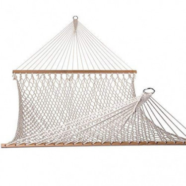 Lazy Daze Hammocks Cotton Rope Double Hammock with Wood Spreader, Chains and Hooks, for Two Person, 450 Pounds Capacity, Natu