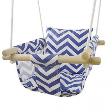 Patio Canvas Hanging Swing Hammock for Toddler  Blue/White 