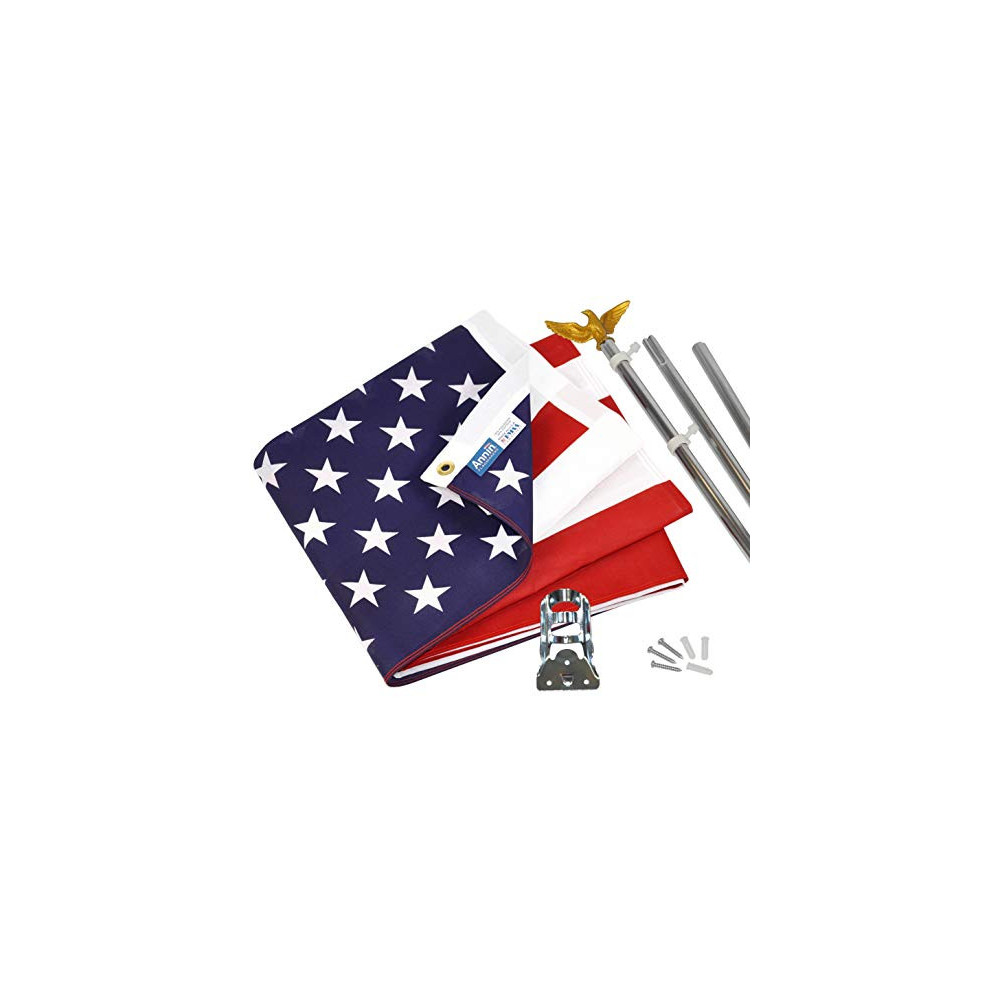 Annin Flagmakers Model  11325 American Flag and Flagpole Set - 6 ft. 3 Section Aluminum Pole with US Flag 3x5 ft, U.S. Flag K