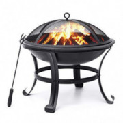 KINGSO Outdoor Fire Pit 22 Patio Fire Steel BBQ Grill Fire Pit Bowl with Mesh Spark Screen Cover, Log Grate, Poker for Camp