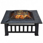 YAHEETECH 32in Outdoor Metal Firepit Square Table Backyard Patio Garden Stove Wood Burning Fire Pit with Spark Screen, Log Po