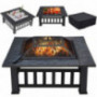 YAHEETECH 32in Outdoor Metal Firepit Square Table Backyard Patio Garden Stove Wood Burning Fire Pit with Spark Screen, Log Po