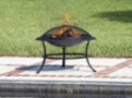 Fire Sense Tokia Round Black Steel 30 Inch Fire Pit with Stand | Wood Burning | Mesh Spark Screen, Wood Grate, and Screen Lif
