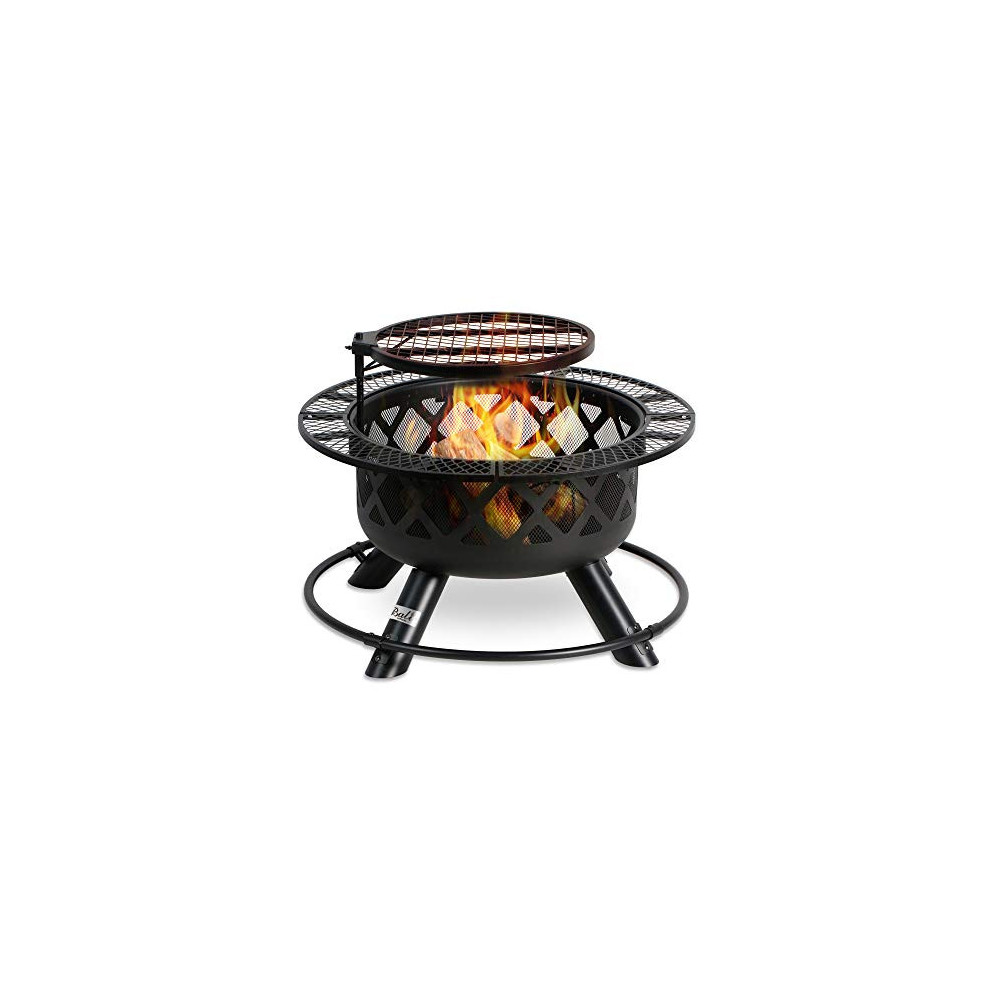 BALI OUTDOORS Wood Burning Fire Pit Backyard with Cooking Grill, 32in, Black, 24in