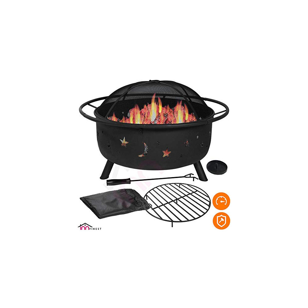 31" Outdoor Fire Pit Set - 6-in-1 Large Bonfire Wood Burning Firepit Bowl - Spark Screen, Fireplace Poker, Ash Plate, Drainag