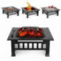HEMBOR 32 Outdoor Fire Pit Table, Multi-Purpose Square Fireplace, Backyard Patio Garden Outside Wood Burning Heater, BBQ, I