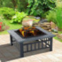 Outsunny 32" Steel Square Outdoor Patio Wood Burning Fire Pit Table Top Set