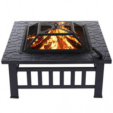 KINGSO 34 Outdoor Fire Pit Metal Square Firepit Patio Stove Wood Burning BBQ Grill Fire Pit Bowl with Spark Screen Cover, L