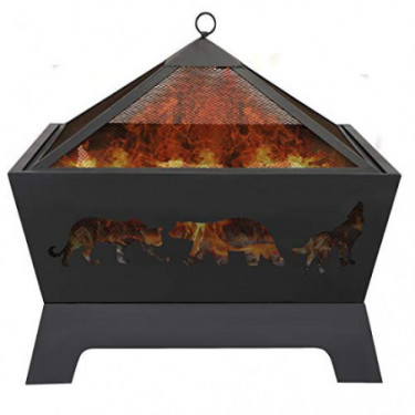 LEMY 26 Inch Outdoor Metal Stove Fire Pit - Backyard Patio Capming Wood Burning Fireplace, Geometric Shaped Steel Fire Pit w/