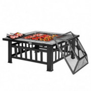 VIVOHOME 32 Inch Heavy Duty 3 in 1 Metal Square Patio Firepit Table BBQ Garden Stove with Spark Screen Cover Log Grate and Po