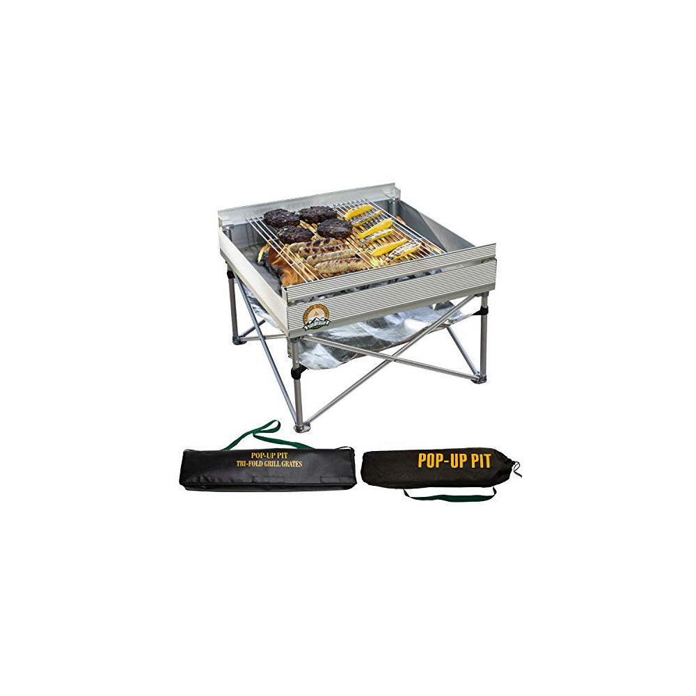 Pop-Up Fire Pit | Portable Outdoor Fire Pit and BBQ Grill | Packs Down Smaller than a Tent | Two Carrying Bags Included | Lar