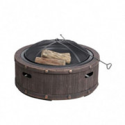 Sun Joe SJFP35-STN-RWD 35-in. Cast Stone Base, Wood Burning Fire Pit w/Dome Screen and Poker, Rivetted Wood
