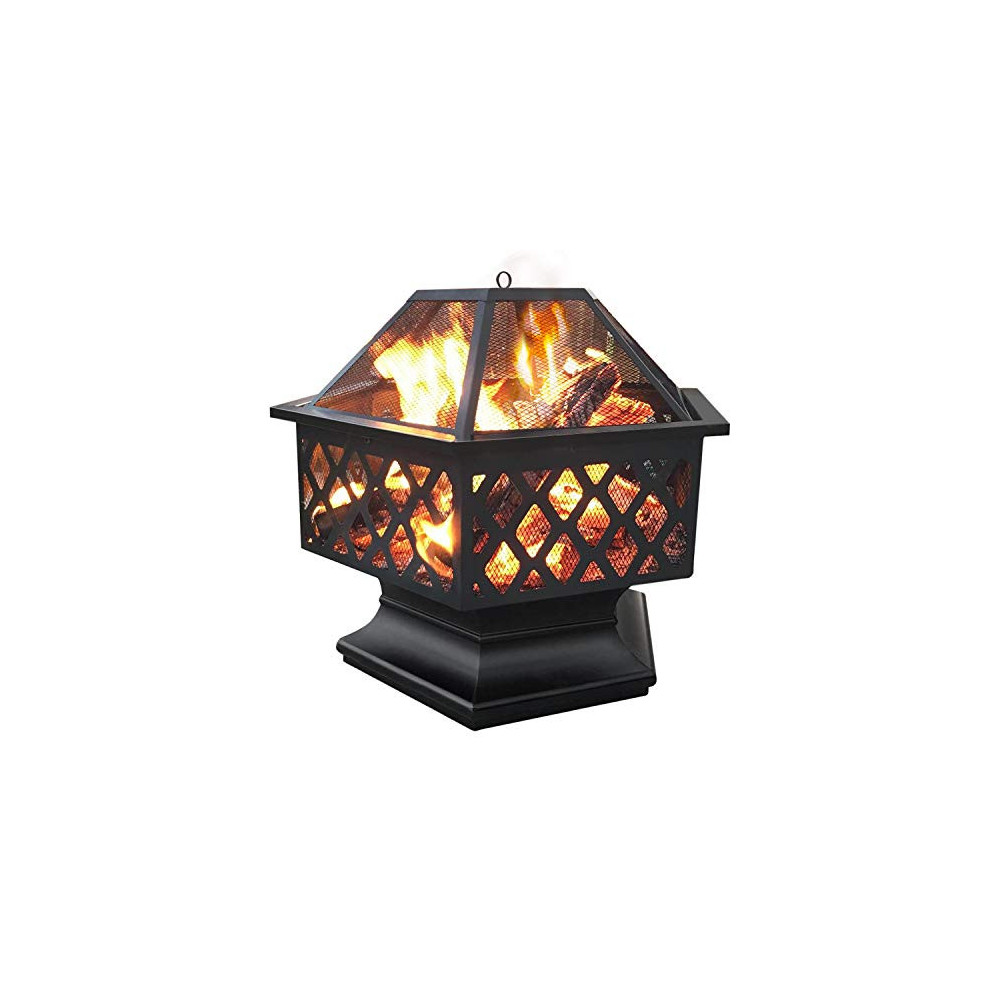 Yaheetech Hexagon Fire Pit Fireplace Portable Firepit Iron Brazier Wood Burning Coal Pit Hex Shaped Fire Bowl Stove with Spar