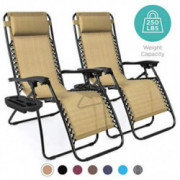 Best Choice Products Set of 2 Adjustable Zero Gravity Lounge Chair Recliners for Patio, Pool w/Cup Holders - Beige