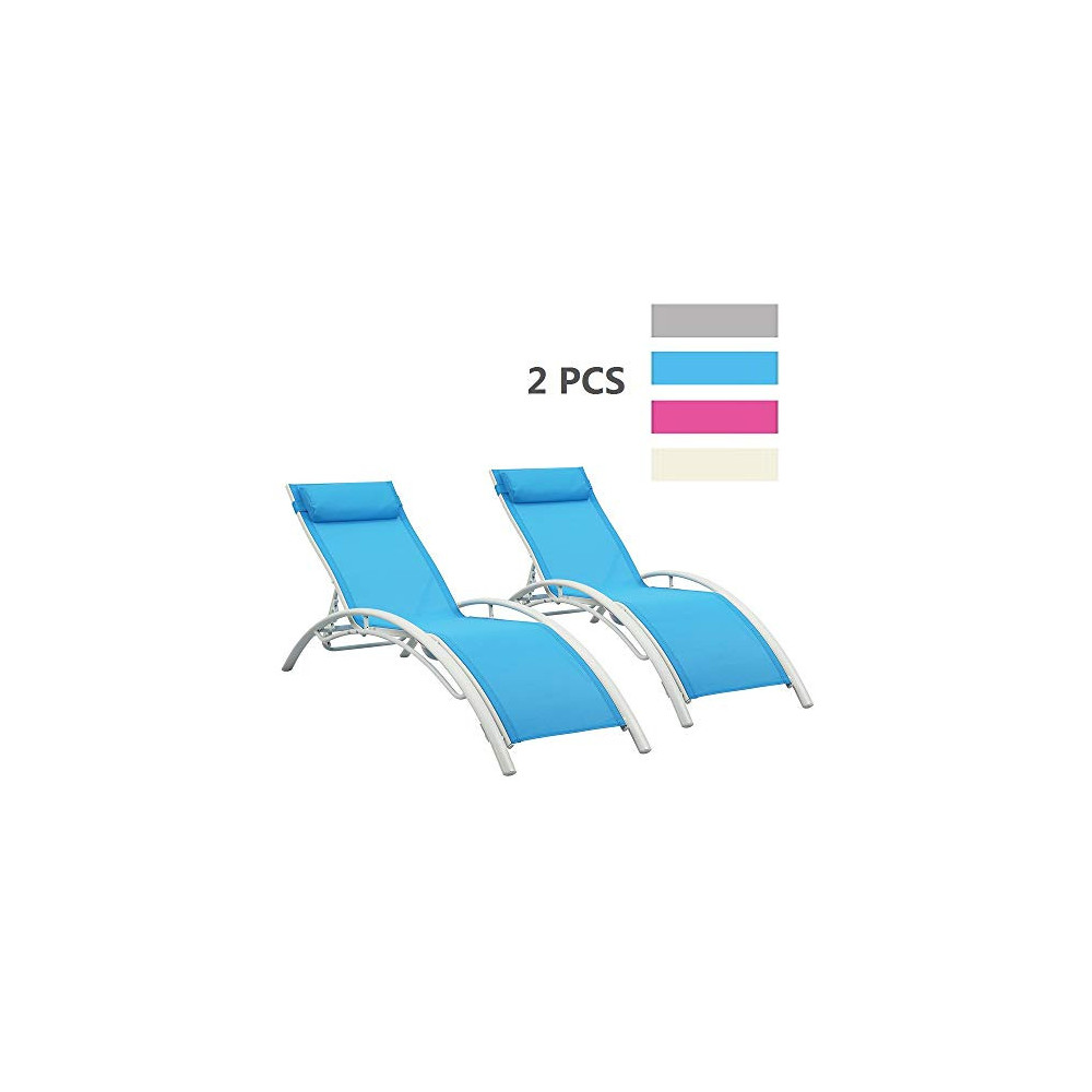 Adjustable Chaise Lounge Chairs Outdoor with Pillow, 2 PCS, Blue, Aluminum, Zero Gravity