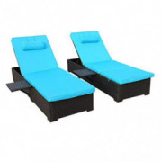 Outdoor PE Wicker Chaise Lounge - 2 Piece Patio Black Rattan Reclining Chair Furniture Set Beach Pool Adjustable Backrest Rec