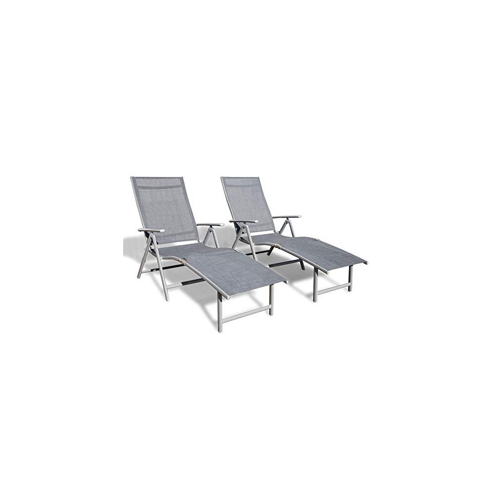 Kozyard Cozy Aluminum Beach Yard Pool Folding Reclining 7 Adjustable Chaise Lounge Chair  2 Pack, Gray 