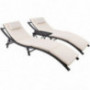 Devoko Patio Chaise Lounge Sets Outdoor Rattan Adjustable Back 3 Pieces Cushioned Patio Folding Chaise Lounge with Folding Ta