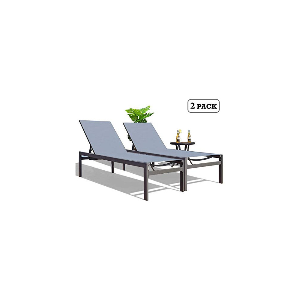 Kozyard Modern Full Flat Alumium Patio Reclinging Adustable Chaise Lounge with Sunbathing Textilence for All Weather, 5 Adjus