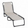 Outsunny 3-Position Reclining Beach Chair Chaise Lounge Folding Chair with Comfort Ergonomic Design,Cream White