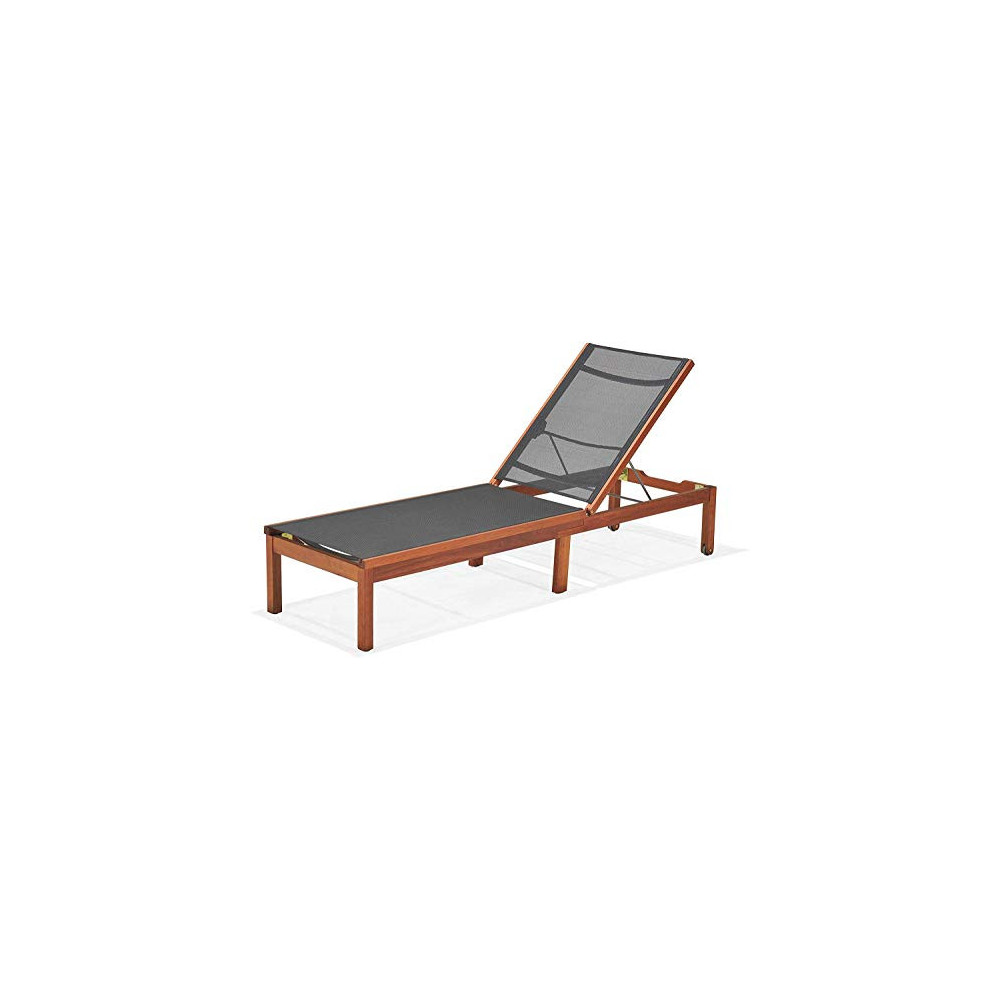 Amazonia Chaise 1-Piece Patio Sling Lounger | Eucalyptus Wood | Ideal for Outdoors and Poolside, Black