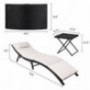 Flamaker 3 Pieces Patio Chaise Lounge with Cushions Unadjustable Modern Outdoor Furniture Set PE Wicker Rattan Backrest Loung