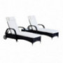 Outsunny 3 Piece Rattan Wicker Adjustable Chaise Lounge Chair with Wheels for Easy Moving & Padded Cushions, Black