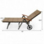 Outdoor Chaise Lounge with 2 Wheels for Easy Movement Folding Recliner 7 Adjustable Position Rattan Lounge Chair Heavy Duty A